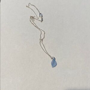 Silver Chain Necklace with Light Blue Leaf Pendant